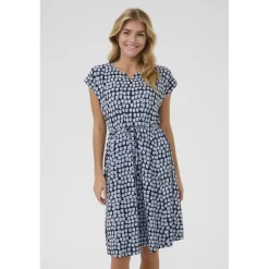 Kaffe KAbella Jersey Dress - Blå printet grafisk kjole 10508466 Black/Blue Graphic Dot fra Kaffe