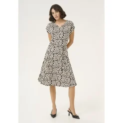 Kaffe KAbella Jersey Dress - Sort printet grafisk kjole 10508466 Black_Sand Graphic Dot fra Kaffe