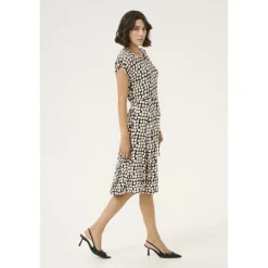 Kaffe KAbella Jersey Dress - Sort printet grafisk kjole 10508466 Black_Sand Graphic Dot fra Kaffe
