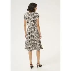 Kaffe KAbella Jersey Dress - Sort printet grafisk kjole 10508466 Black_Sand Graphic Dot fra Kaffe