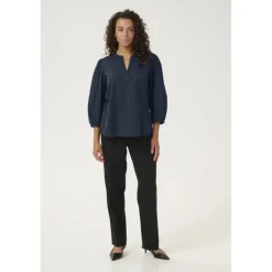 Kaffe KAjollia Blouse - Marineblå bluse med hjerter 10508453 Midnight Marine fra Kaffe