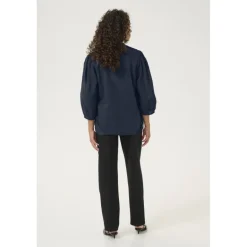 Kaffe KAjollia Blouse - Marineblå bluse med hjerter 10508453 Midnight Marine fra Kaffe