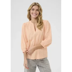 Kaffe KAjollia Blouse - Peach bluse med hjerter 10508453 Peach Nectar fra Kaffe