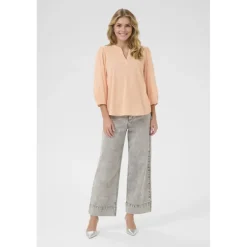 Kaffe KAjollia Blouse - Peach bluse med hjerter 10508453 Peach Nectar fra Kaffe