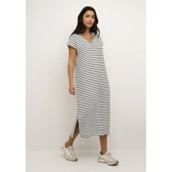 Kaffe Kaliddy Long Dress - Stribet kjole 10508942 Chalk/black Stripe fra Kaffe
