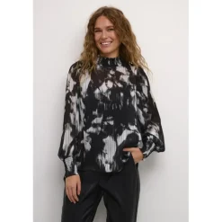 Kaffe KAlifa Blouse - Sort/grå bluse 10509201 Black/Grey Blurry fra Kaffe