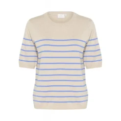 Kaffe KAlizza Striped Knit - Kortærmet stribet strik 10508410 Feather Gray Melange/Blue fra Kaffe