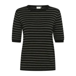 Kaffe KAlizza Striped Knit - Kortærmet stribet strik 10508410 Black/Feather Grey fra Kaffe