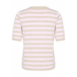 Kaffe KAlizza Striped Knit - Kortærmet stribet strik 10508410 Feather Gray Melange/Pink fra Kaffe