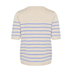 Kaffe KAlizza Striped Knit - Kortærmet stribet strik 10508410 Feather Gray Melange/Blue fra Kaffe