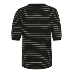 Kaffe KAlizza Striped Knit - Kortærmet stribet strik 10508410 Black/Feather Grey fra Kaffe