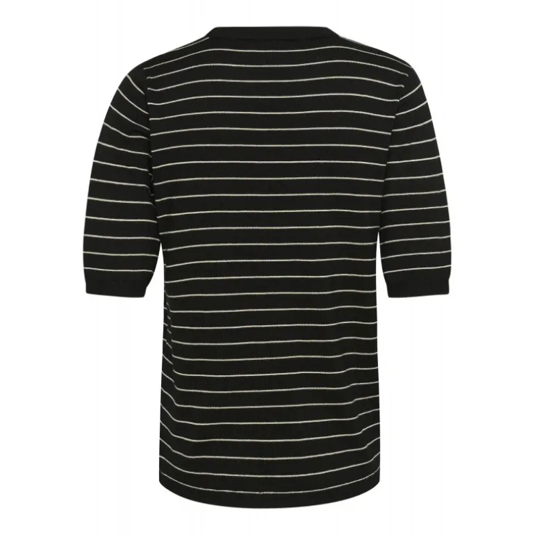 Kaffe KAlizza Striped Knit - Kortærmet stribet strik 10508410 Black/Feather Grey fra Kaffe