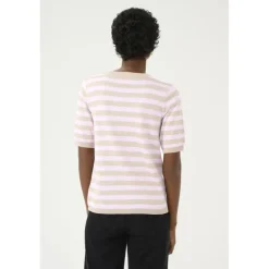 Kaffe KAlizza Striped Knit - Kortærmet stribet strik 10508410 Feather Gray Melange/Pink fra Kaffe