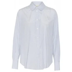 Kaffe KAmilena Shirt - Lyseblå stribet skjorte med sten 10509799 Blue/White Stripe fra Kaffe
