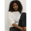 Kaffe KAtella Pullover - Hvid strik med korte ærmer 10509496 Chalk fra Kaffe