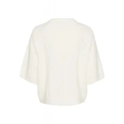 Kaffe KAtella Pullover - Hvid strik med korte ærmer 10509496 Chalk fra Kaffe
