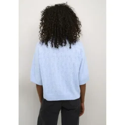 Kaffe KAtella Pullover - Lyseblå strik med korte ærmer 10509496 Windsurfer Melange fra Kaffe