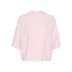 Kaffe KAtella Pullover - Lyserød strik med korte ærmer 10509496 Lilac Snow Melange fra Kaffe