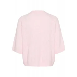 Kaffe KAtella Pullover - Lyserød strik med korte ærmer 10509496 Lilac Snow Melange fra Kaffe