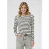 Kaffe Liddy T-shirt - Stribet T-shirt 10502821 Chalk/Black Pink heart fra Kaffe