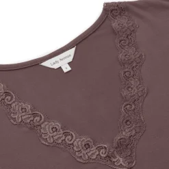 Lady Avenue Bamboo Long Sleeve Nightdress With Lace - Brun natkjole 51-50518 Coffee Bean fra Lady Avenue