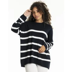 Sandgaard Helsinki oversize blouse - Marineblå stribet bluse SG143 Striped Navy/White fra SANDGAARD
