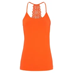 Tim&Simonsen Rosie Top - Orange strop top med blonde på ryg 231 Arancio fluo fra TimogSimonsen