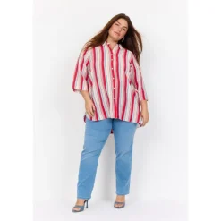 Wasabi WA-ADINA 2 - Rød stribet skjorte W10329 Lipstick Combi fra Wasabiconcept