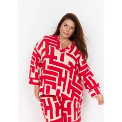Wasabi WA-ALVA 1 - Rød printet bluse W10325 Lipstick Combi fra Wasabiconcept