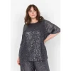 Wasabi WA-KATHRINE 1 - Grå paillet bluse W20249 Iron Grey fra Wasabiconcept