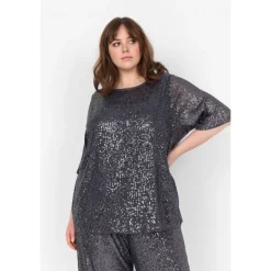 Wasabi WA-KATHRINE 1 - Grå paillet bluse W20249 Iron Grey fra Wasabiconcept