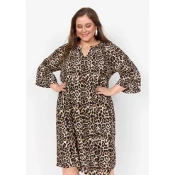 Wasabi WA-VANJA 2 - Leo printet kjole W10442 8404C Desert Brown Combi fra Wasabiconcept