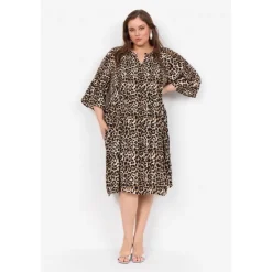 Wasabi WA-VANJA 2 - Leo printet kjole W10442 8404C Desert Brown Combi fra Wasabiconcept