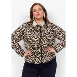Wasabi WA-VENDELA 1 - Quiltet leopard jakke W10446 Sand Combi fra Wasabiconcept