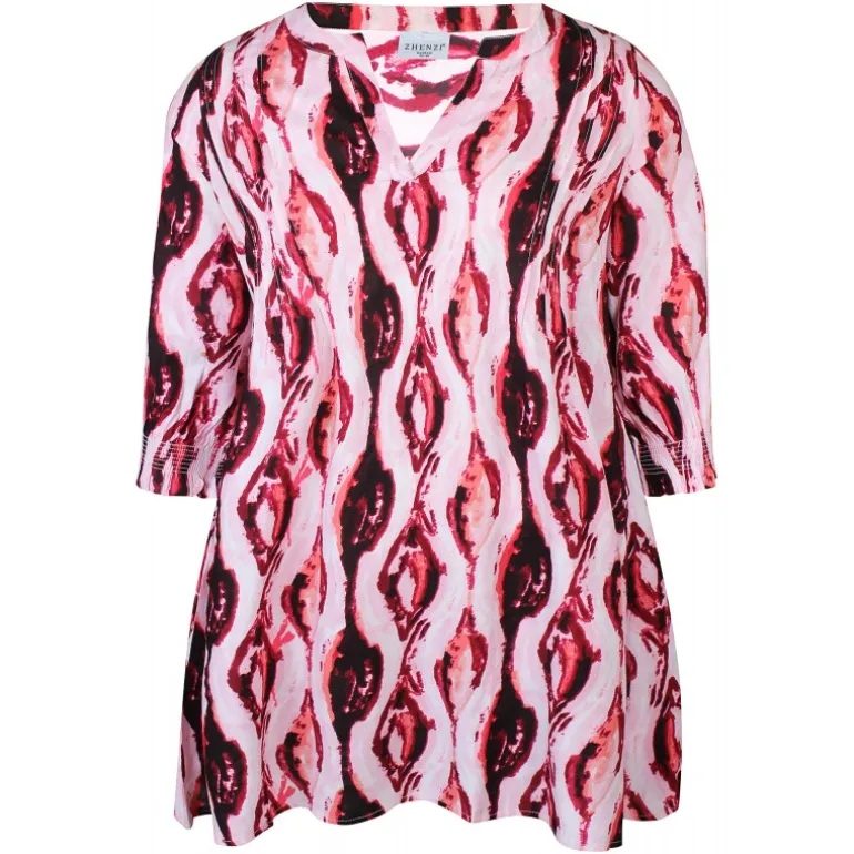Zhenzi Enzi 650 Tunic 3/4 - Pink mønstret tunika 200650 Cherry blossom fra Zhenzi