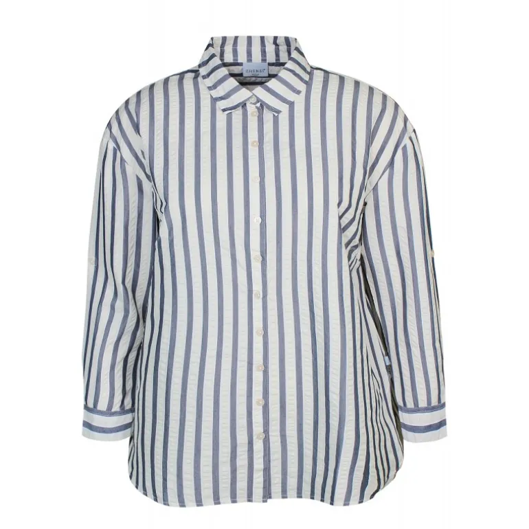 Zhenzi Evyn 661 Shirt L/S - Blå/offwhite stribet skjorte 200661 Navy fra Zhenzi