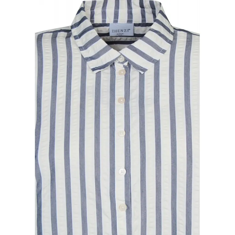 Zhenzi Evyn 661 Shirt L/S - Blå/offwhite stribet skjorte 200661 Navy fra Zhenzi