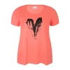Zhenzi Fenn 713-T-shirt S/S - Koral t-shirt med print 200713 Coral Poppy fra Zhenzi