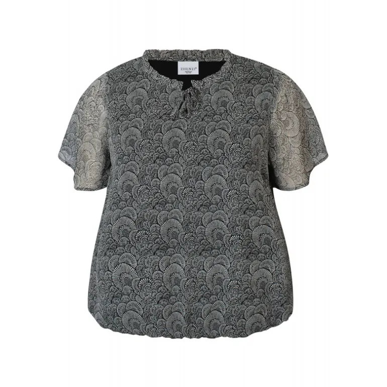 Zhenzi Gabi 739-Blouse S/S - Sort printet bluse 200739 09000 Black fra Zhenzi