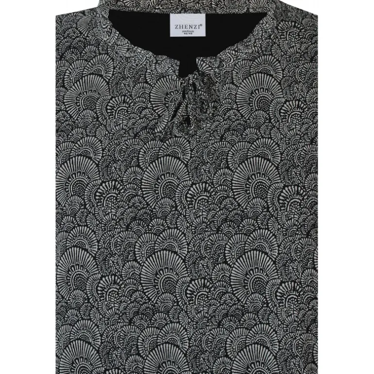 Zhenzi Gabi 739-Blouse S/S - Sort printet bluse 200739 09000 Black fra Zhenzi