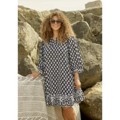 Zhenzi Ghia 751-Tunic 3/4 - Sort printet tunika 200751 Black fra Zhenzi