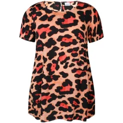 Zhenzi Gigi 753-Tunic S/S - Koralfarvet leopard tunika 200753 Coral poppy fra Zhenzi