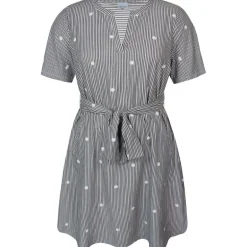 Zhenzi Grea 748-Dress S/S - Sort stribet kjole med broderi 200748 Black fra Zhenzi