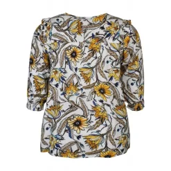 Zhenzi Hayu 766-Blouse 3/4 - Gul printet bluse 200766 Daffodil Yellow fra Zhenzi