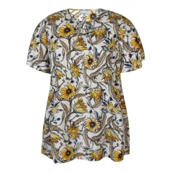 Zhenzi Hayu 767-Tunic S/S - Gul printet tunika 200767 Daffodil Yellow fra Zhenzi