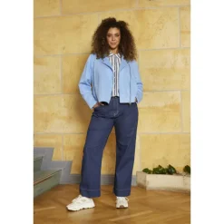 Zhenzi Rupi 04-Rupi Fit - Blå buks med hvid nålestrib 200679 Pinestripe dark blue fra Zhenzi