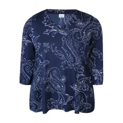 Zhenzi Sylva 629 T-shirt 3/4 - Blå printet bluse 200629 Navy fra Zhenzi