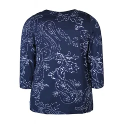 Zhenzi Sylva 629 T-shirt 3/4 - Blå printet bluse 200629 Navy fra Zhenzi