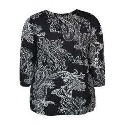Zhenzi Sylva 629 T-shirt 3/4 - Sort printet bluse 200629 Black fra Zhenzi