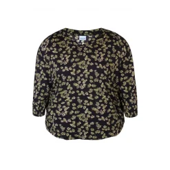 Zhenzi Sylvia 452-Blouse 3/4 - Sort/grøn blomstret bluse 200452 Cypress Green fra Zhenzi